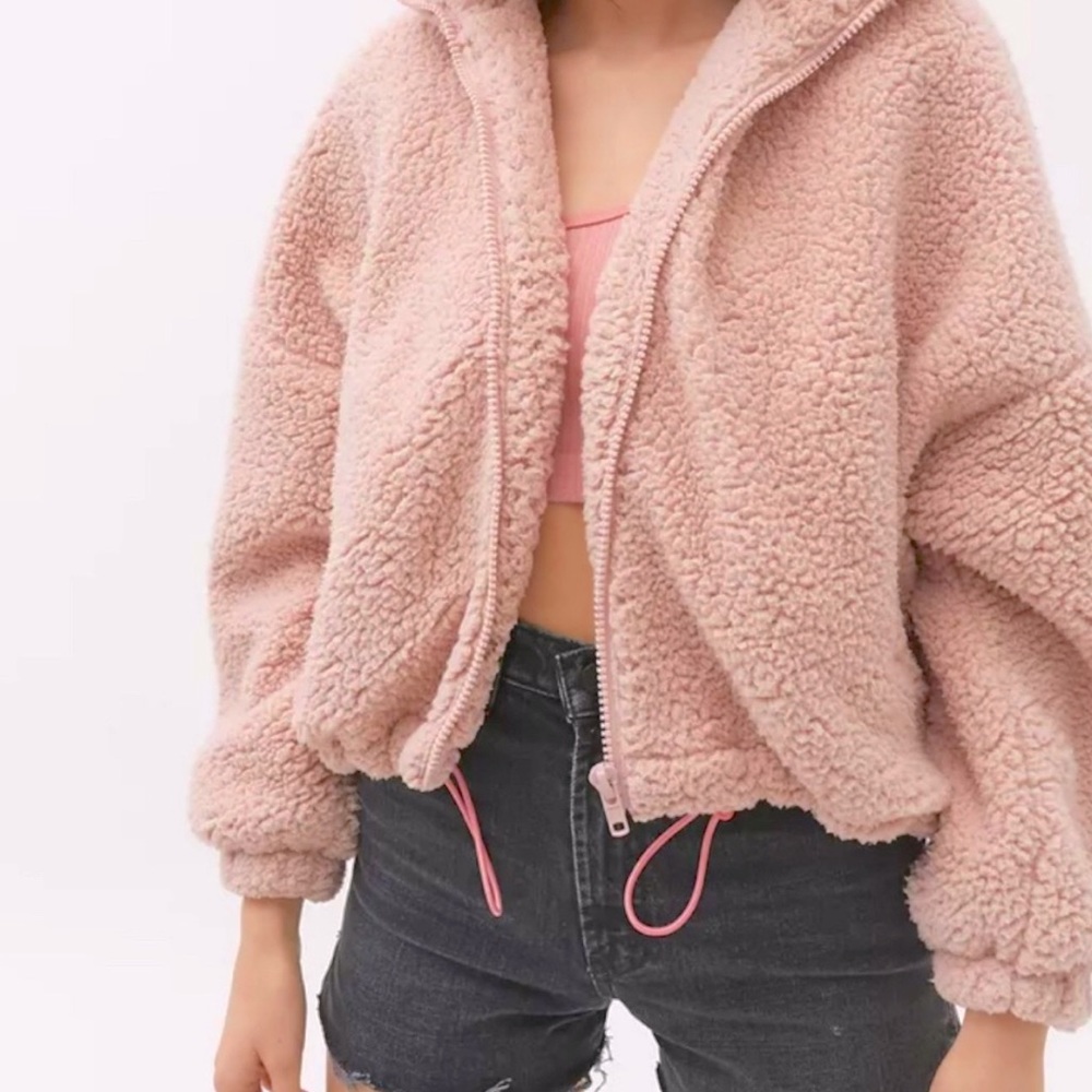 Urban Outfitters Fuzzy Drawstring Teddy Jacket
